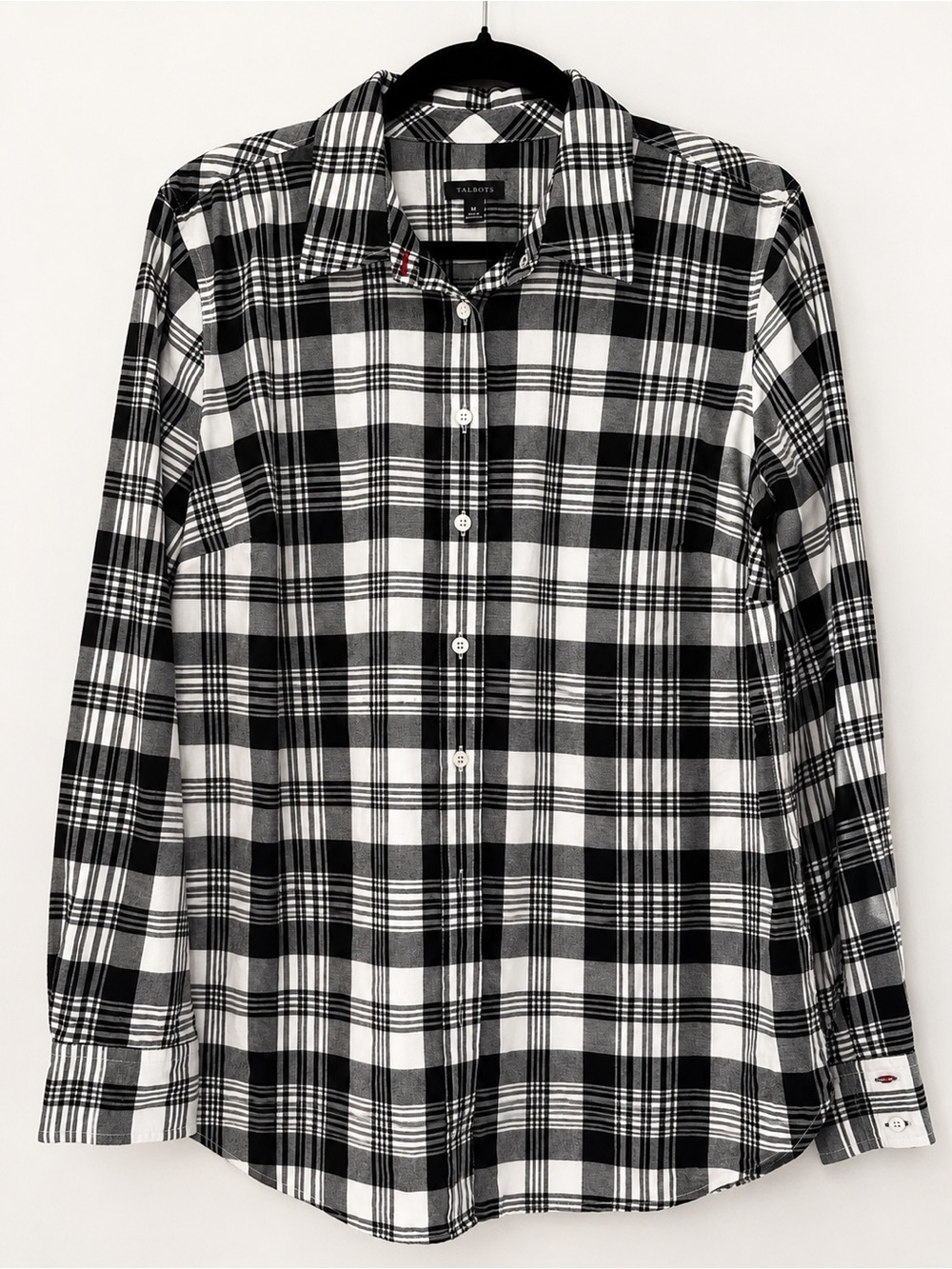 Talbots Black & White Plaid Cotton Button-Front Shirt | Size Medium